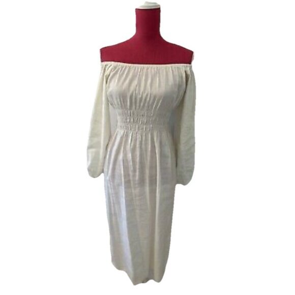 ONIA IVORY CREAM AIR LINEN OFF SHOULDER MIDI DRESS SIZE XL SUMMER DRESS NWT - Picture 1 of 5